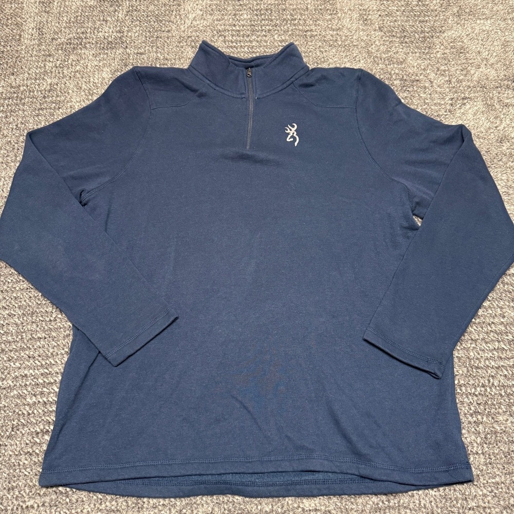 Browning Mens Quarter Zip Pullover Long‎ Sleeve XL Navy Blue Outdoor Hunting